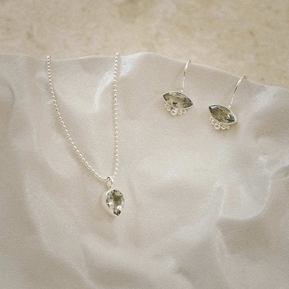 Dew • Silver Green Amethyst Marquise Earrings