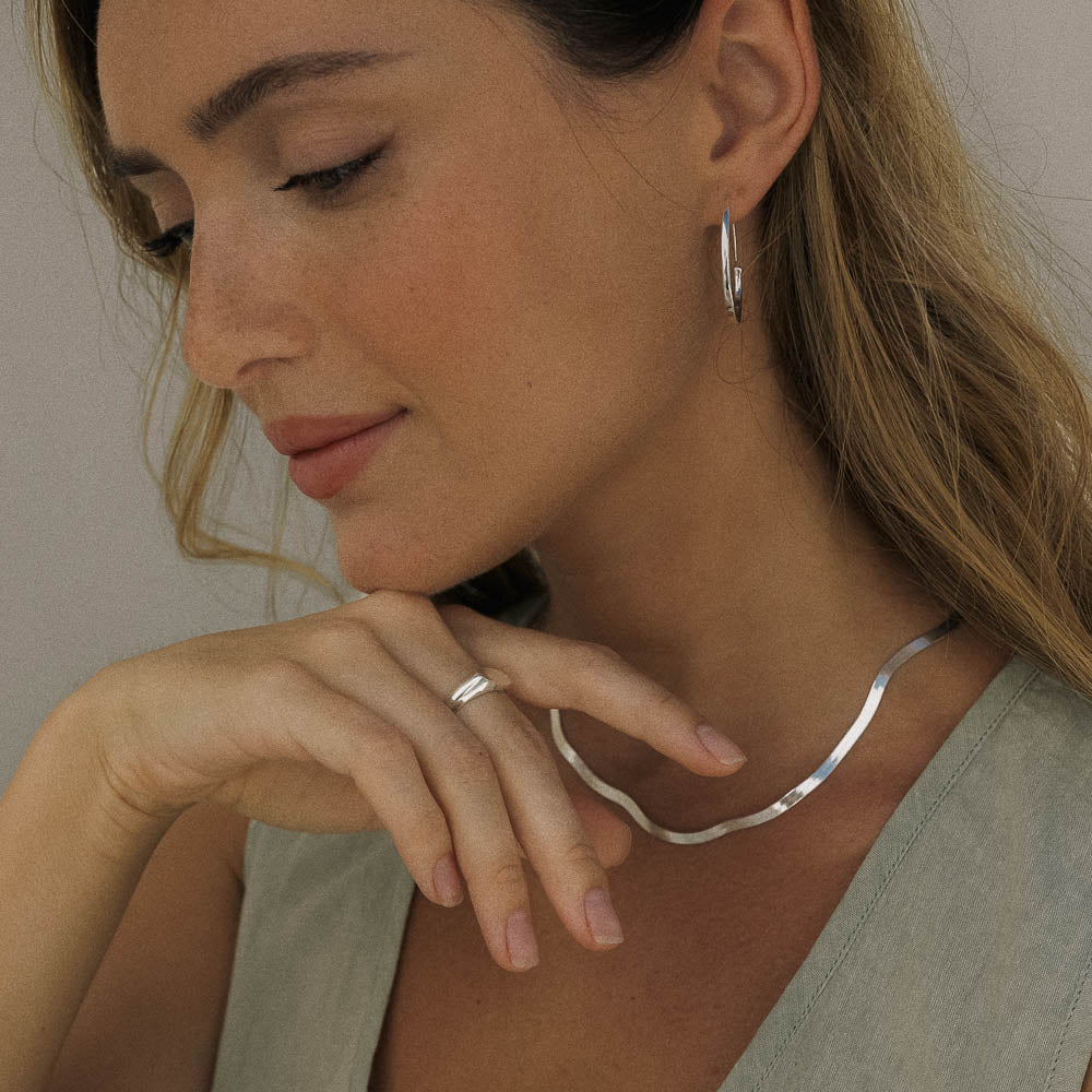 Flow • Silver Herringbone Chain Necklace 40cm or 45cm