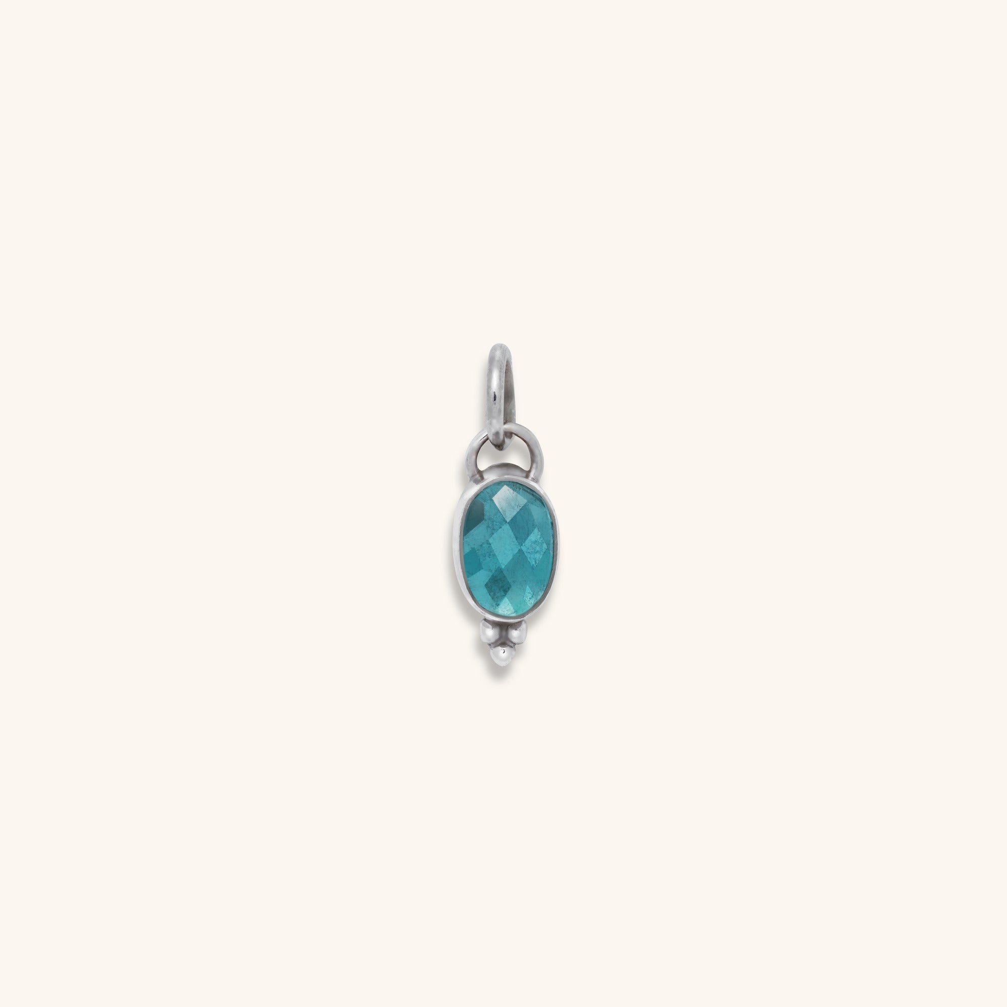 organic oval rose-cut Blue Tourmaline bezel set sterling silver pendant with silver ball decoration