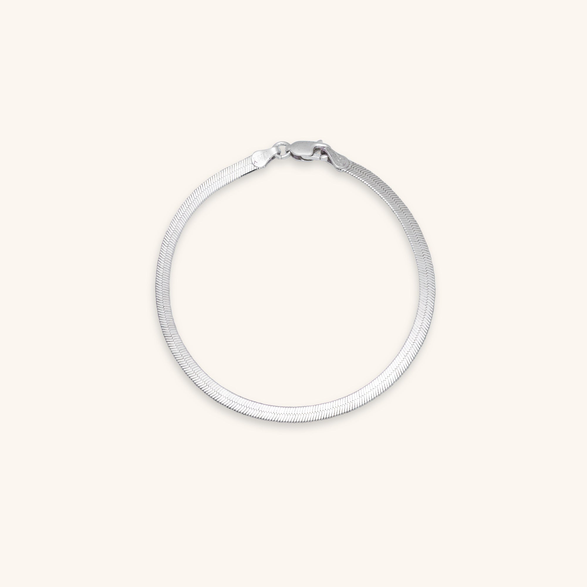 Sterling Silver flat Herringbone Chain Bracelet with length of 18cm