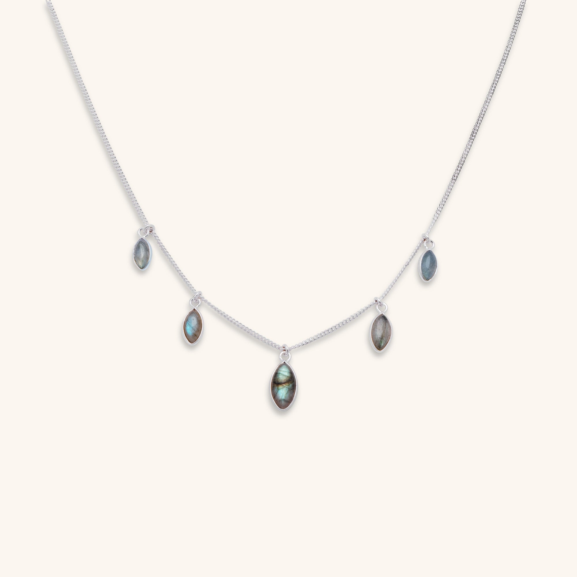 labradorite marquise necklace with 5 gemstone drops sterling silver necklace