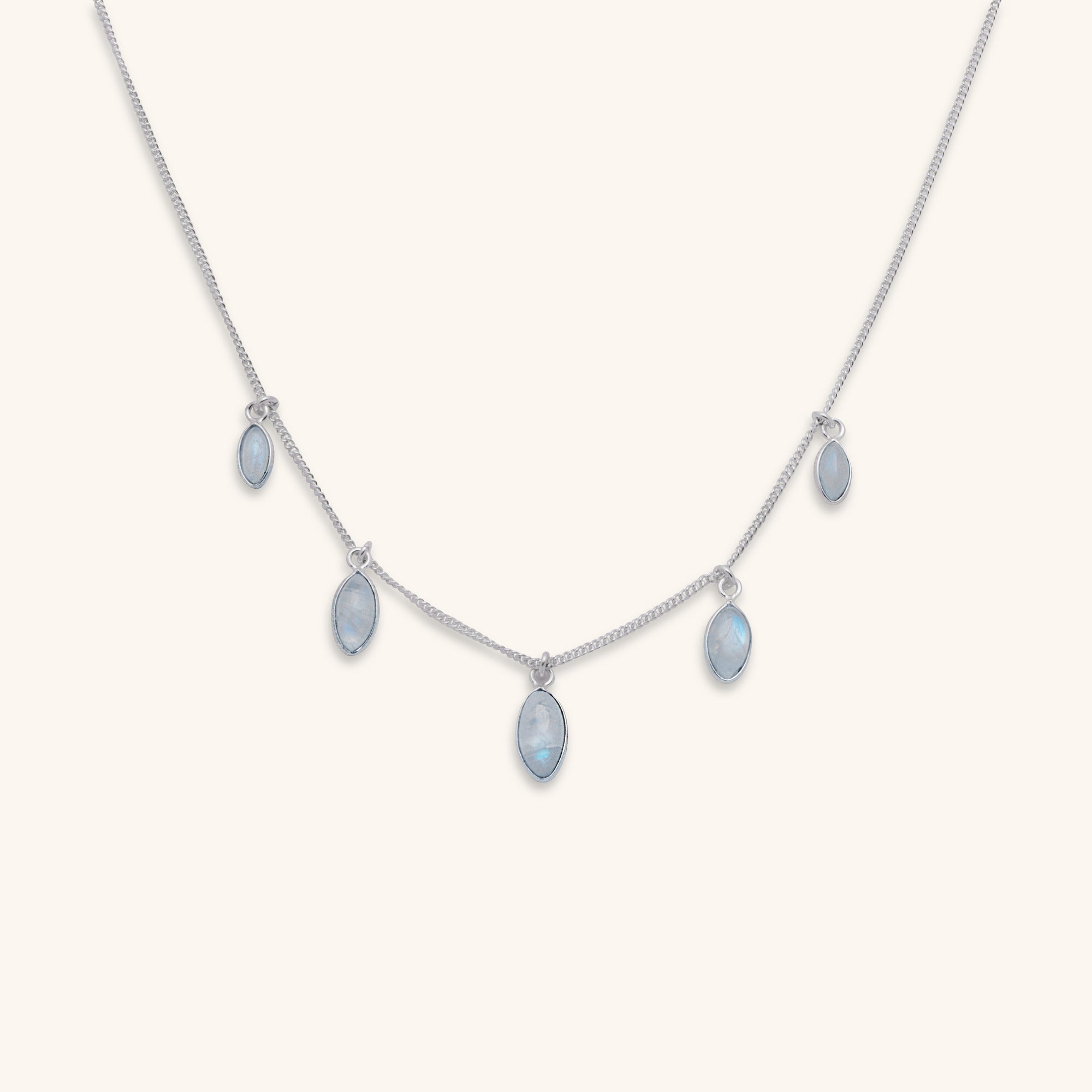 moonstone marquise necklace with 5 gemstone drops sterling silver necklace