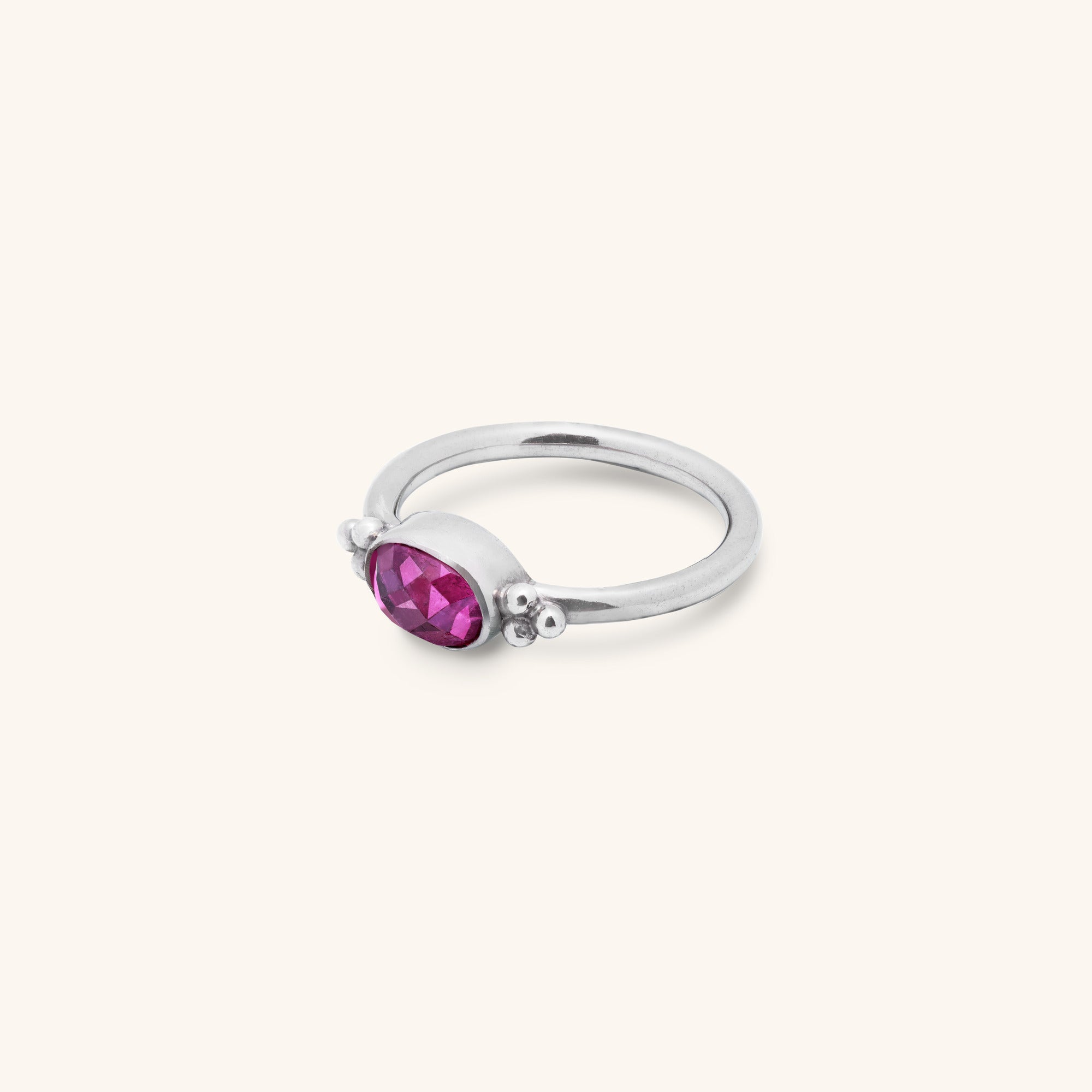 gemstone rose-cut Rose Tourmaline bezel set sterling silver ring with silver ball decoration
