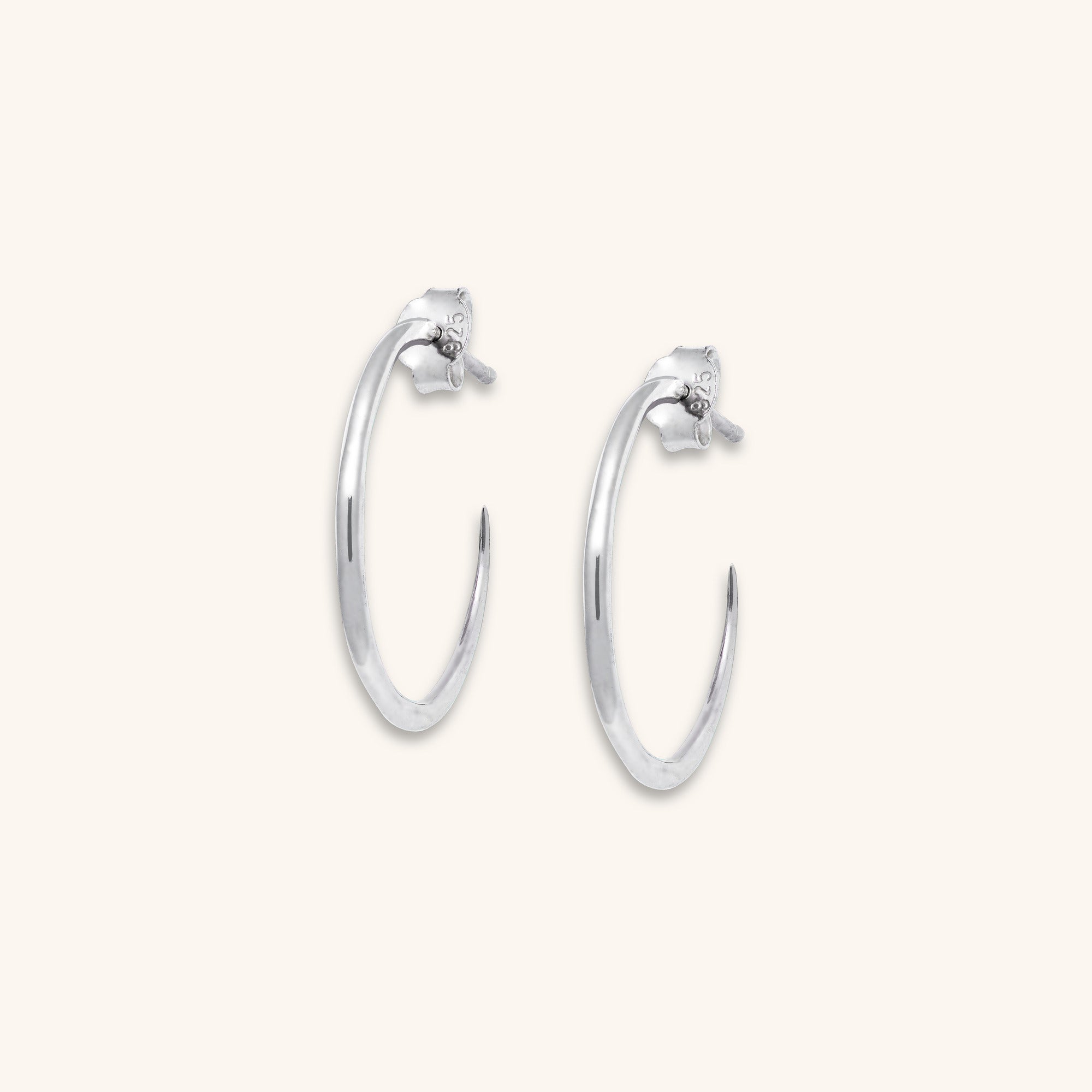 sterling Silver Hoops with gentle wave ripple posts and butterfly backs with a diameter of 2cm by Inesce Jewellery