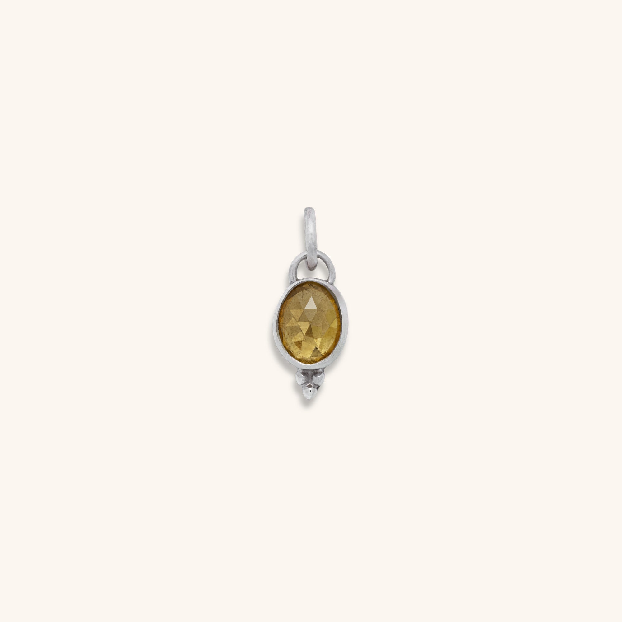 gemstone rose-cut Yellow Tourmaline bezel set sterling silver pendant with silver ball decoration