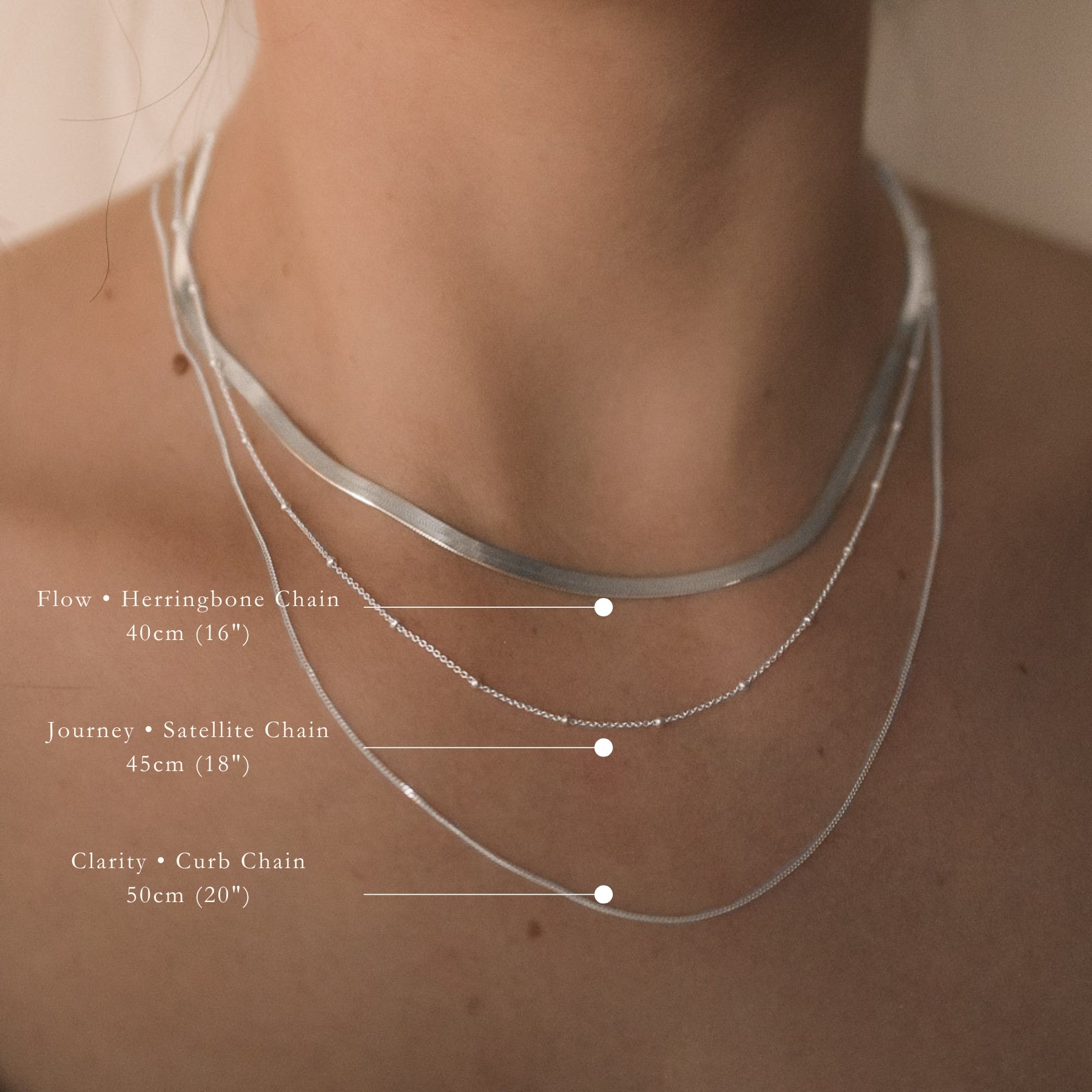 Journey • Sterling Silver Satellite Chain Necklace 40cm / 52cm