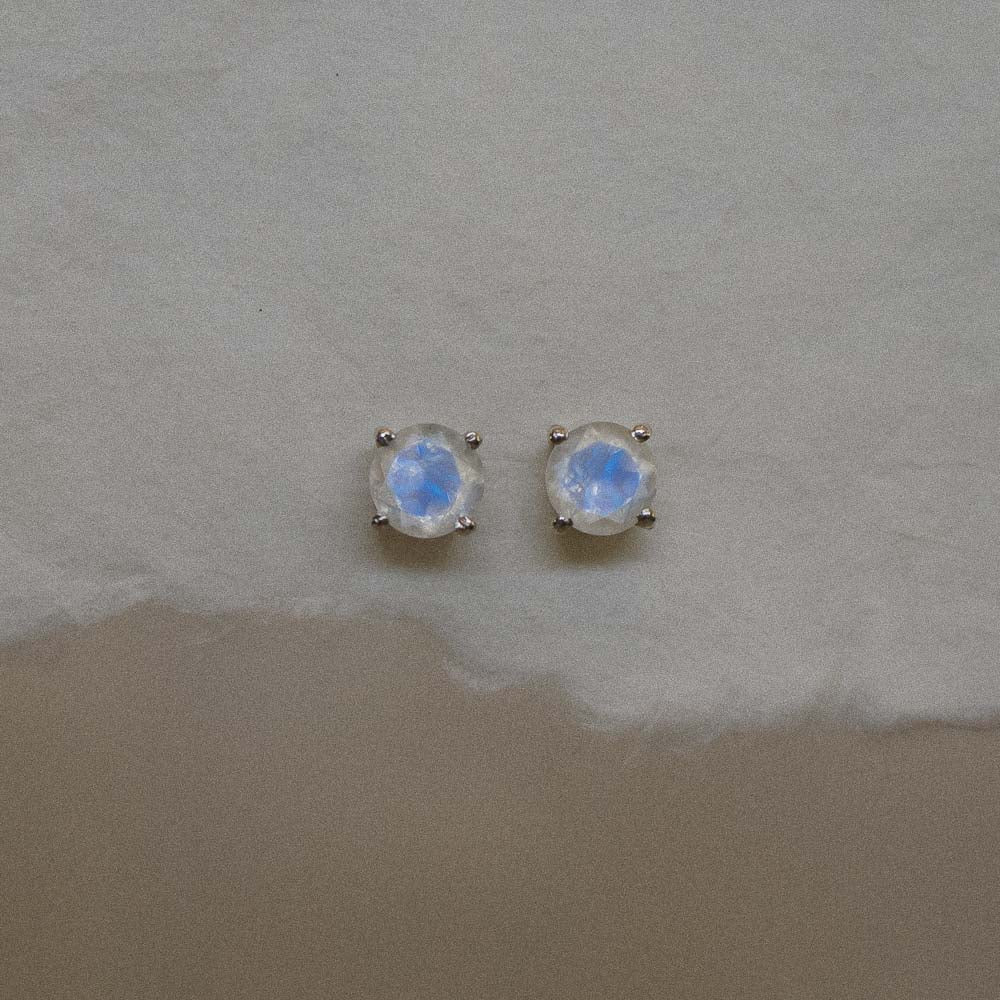 silver moonstone gemstone studs in handmade paper