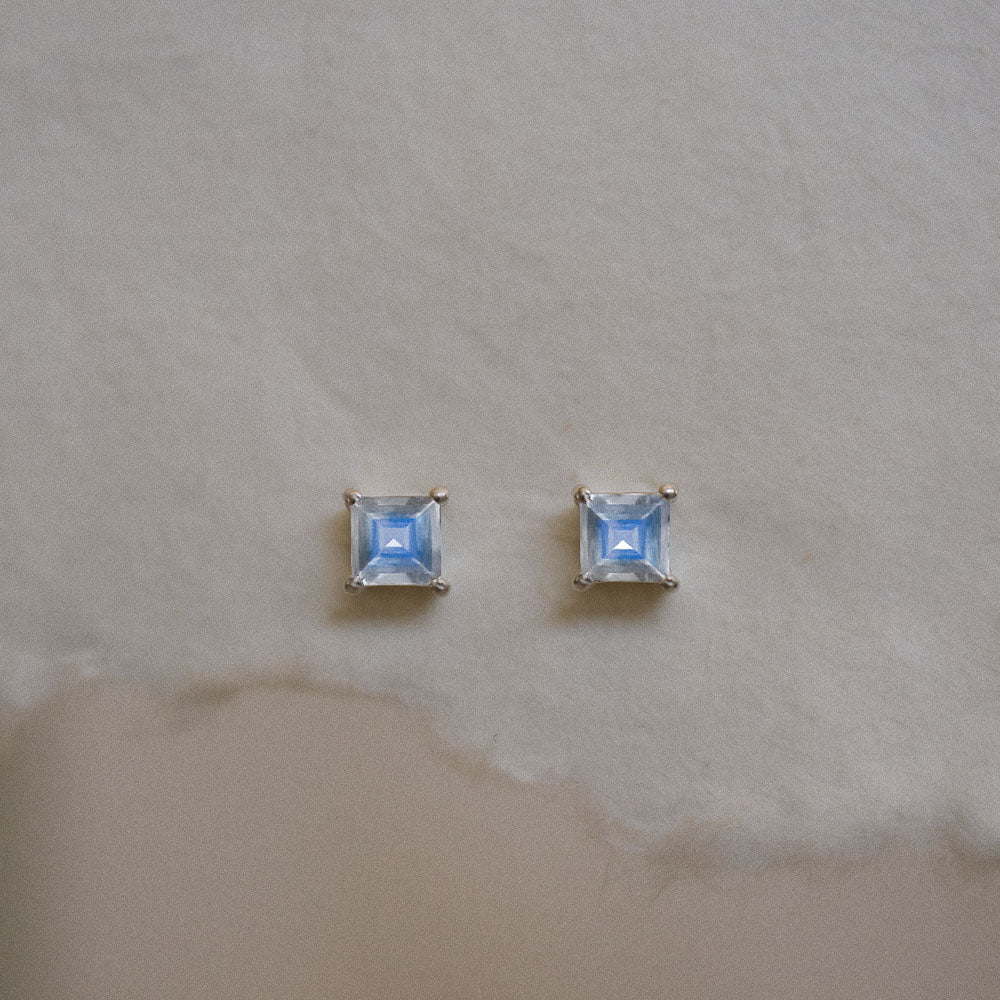 square gemstone moonstone earring studs in handmade paper