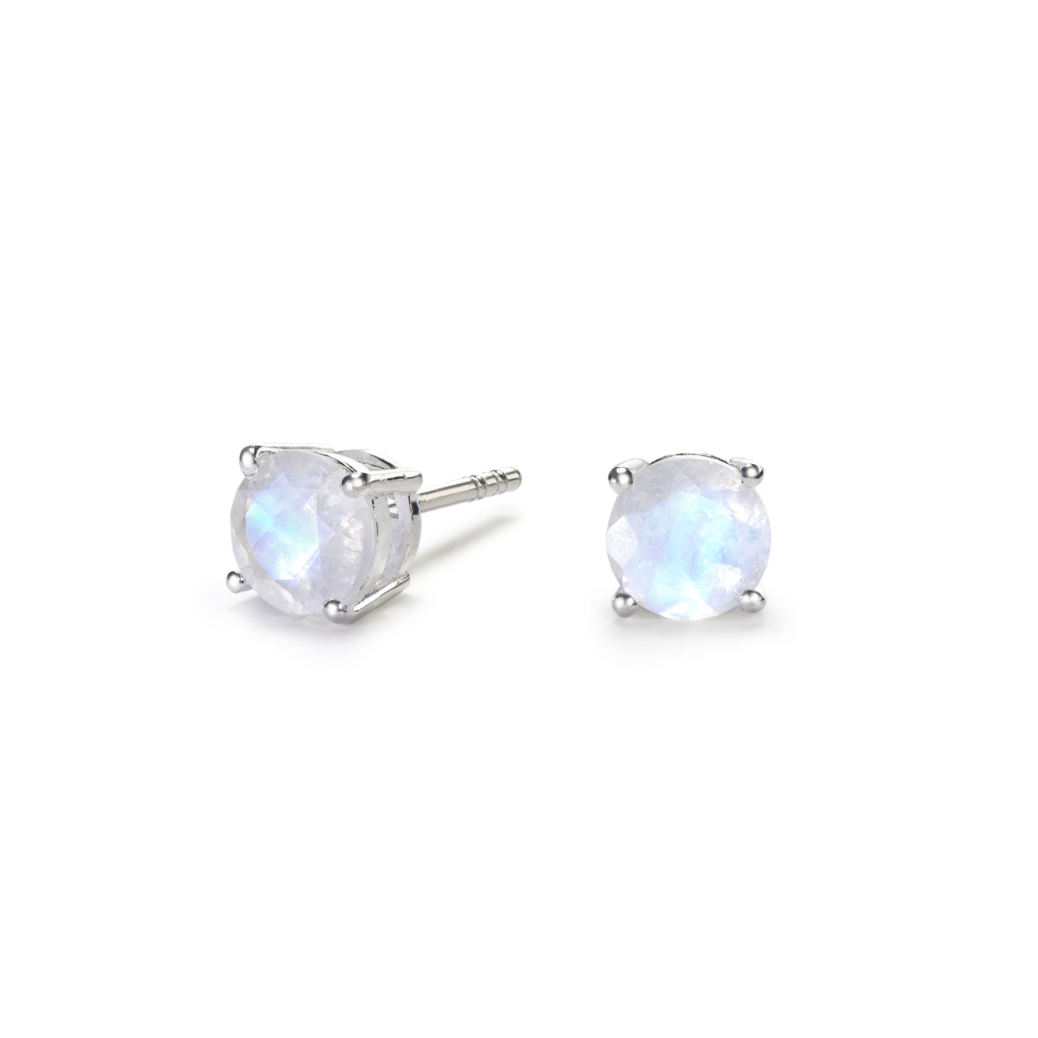 large round rainbow moonstone studs with white background