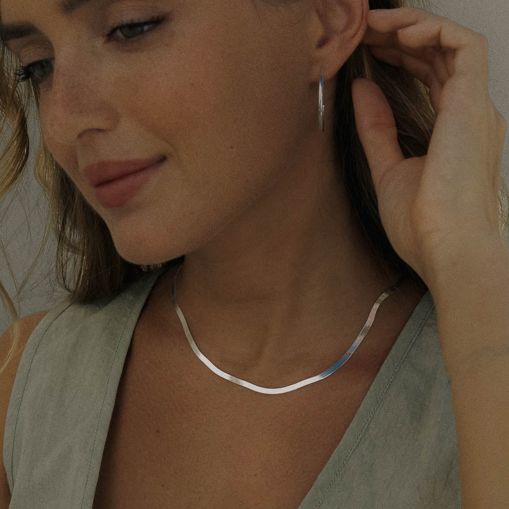 Flow • Silver Herringbone Chain Necklace 40cm or 45cm