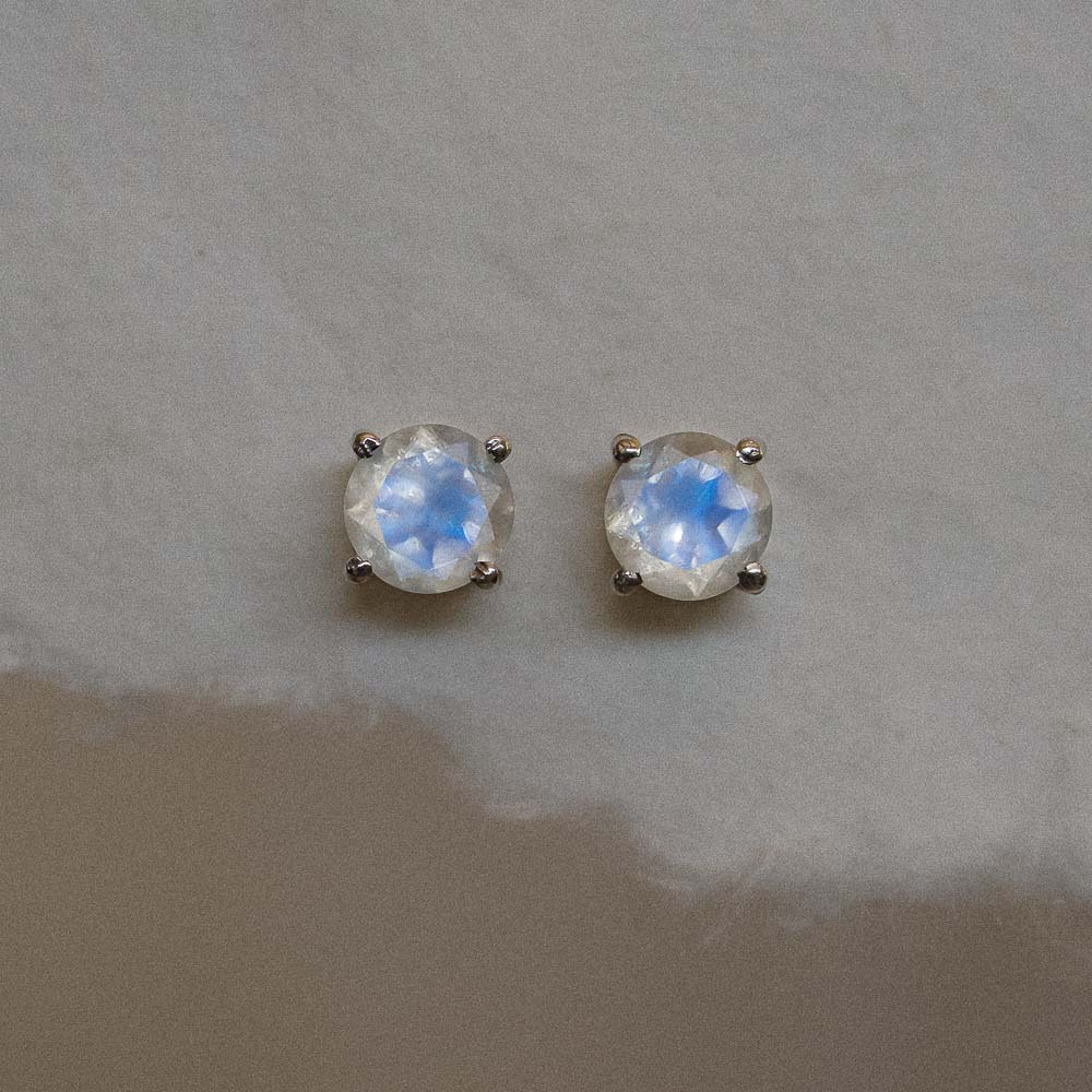 large round moonstone earring studs in handmade paper