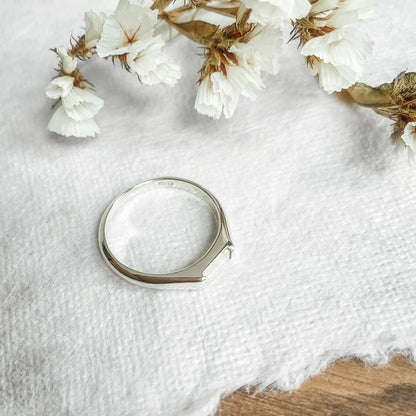 top view of midi baguette moonstone silver ring 