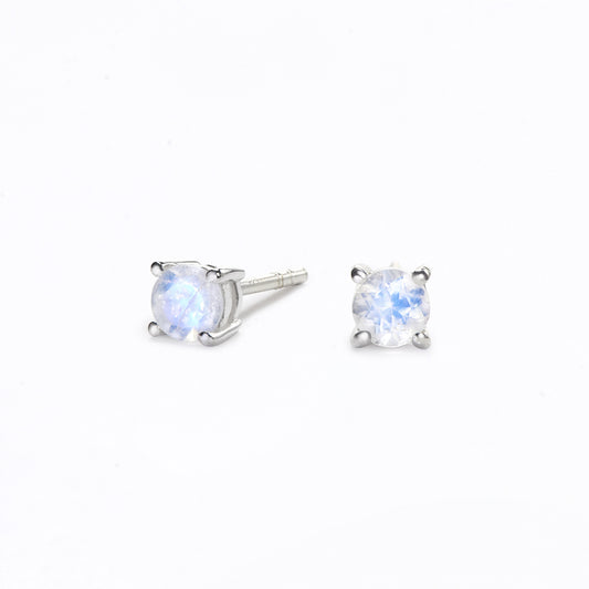 mini small round moonstone earring studs on white background