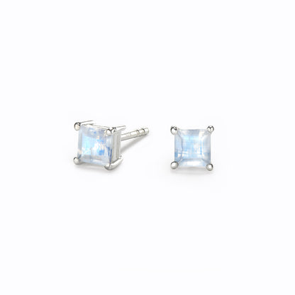 mini small square rainbow moonstone studs with white background