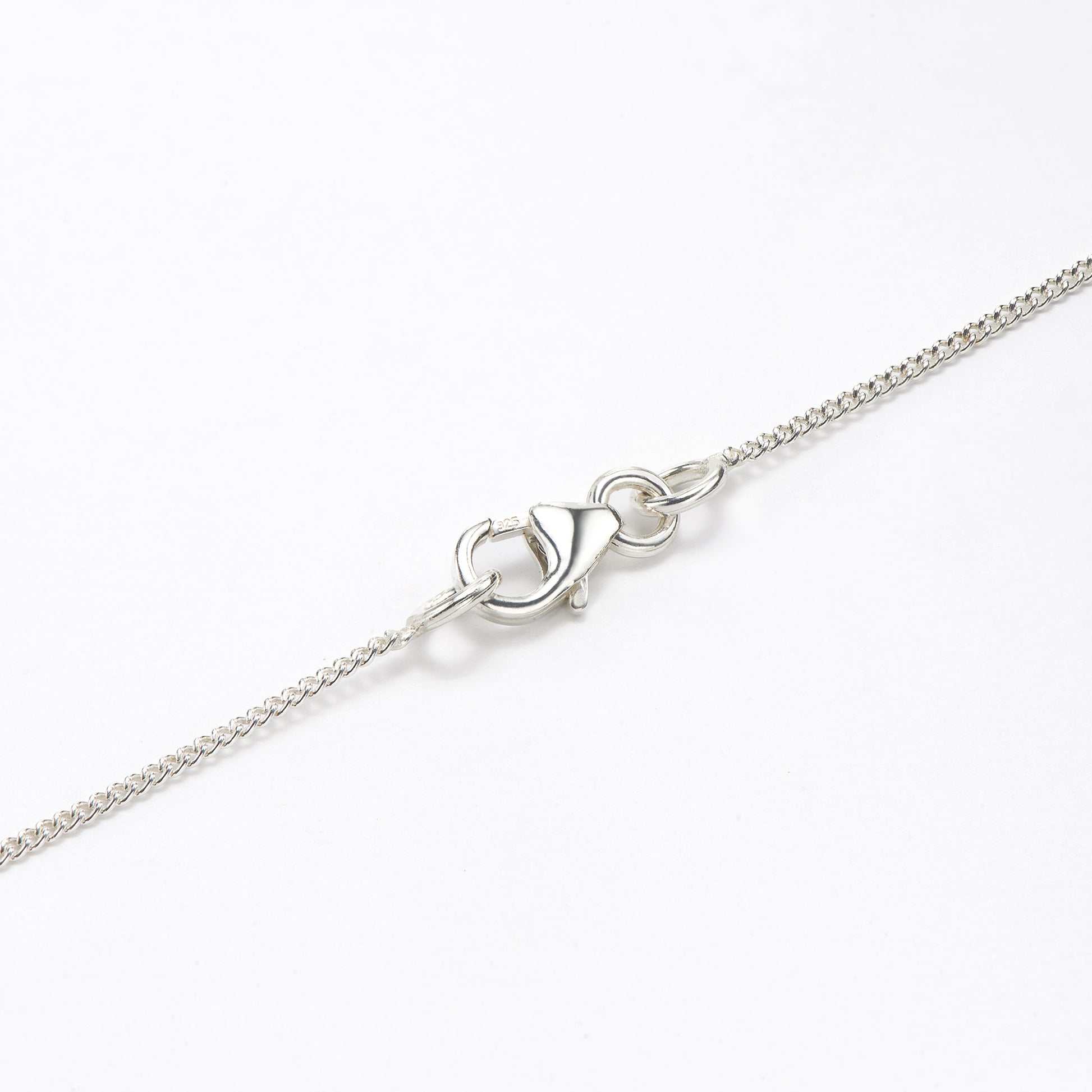 925 silver chain clasp on white background showing super fine silver chain